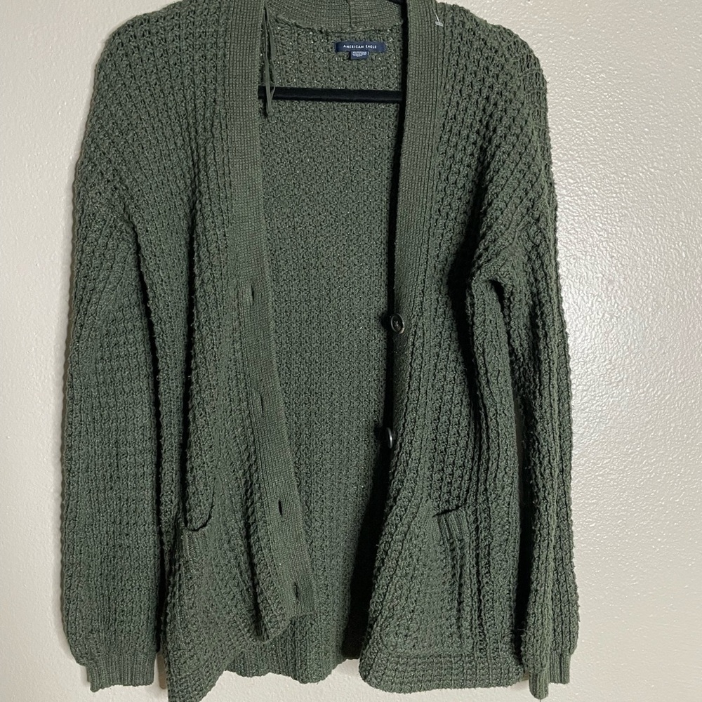 American Eagle Outfitters Dark Green waffle-knit cardigan size XS - Picture 4 of 12